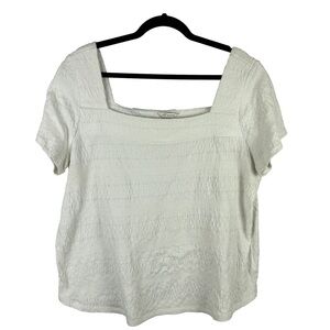 Lucky Brand Cotton Blend Square Neck Short Sleeve Top XL White